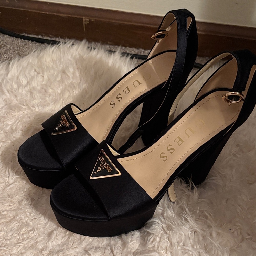 Guess Black Satin Platform Sandals
